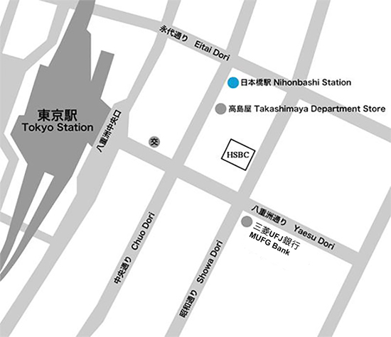 Map of location of HSBC Tokyo Branch